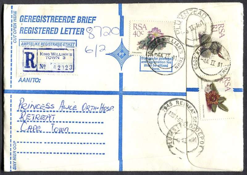 RSA - Cover Registered At King William's Town Post Office