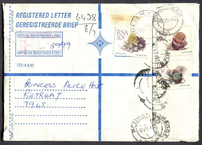 RSA - Cover Registered At Komaggas Post Office