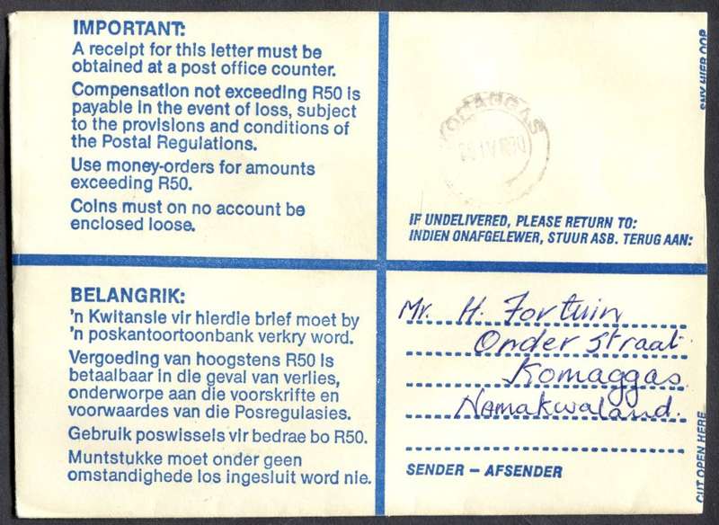 RSA - Cover Registered At Komaggas Post Office