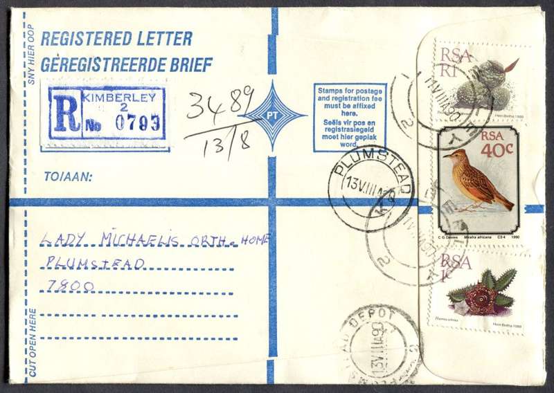RSA - Cover Registered At Kimberley Post Office