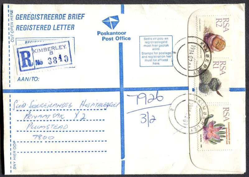 RSA - Cover Registered At Kimberley Post Office