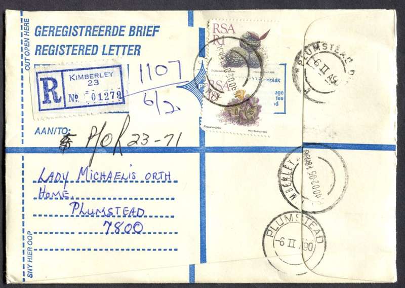 RSA - Cover Registered At Kimberley Post Office
