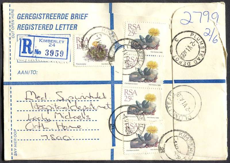 RSA - Cover Registered At Kimberley Post Office