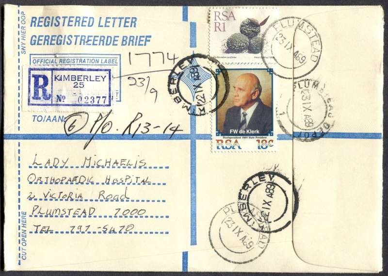 RSA - Cover Registered At Kimberley Post Office