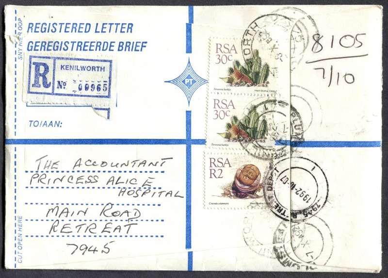 RSA - Cover Registered At Kenilworth Post Office
