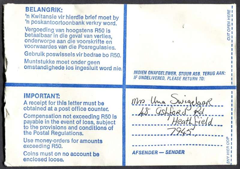 RSA - Cover Registered At Kenilworth Post Office