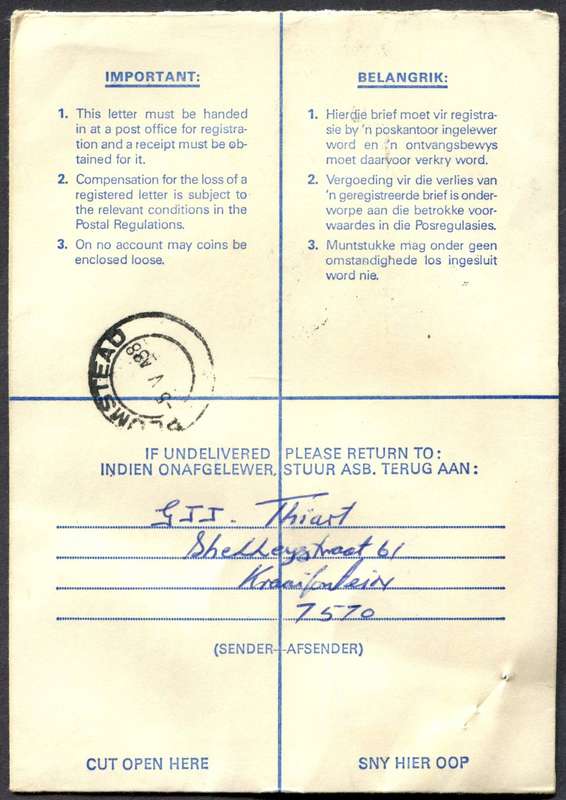 RSA - Cover Registered At Kraaifontein Post Office