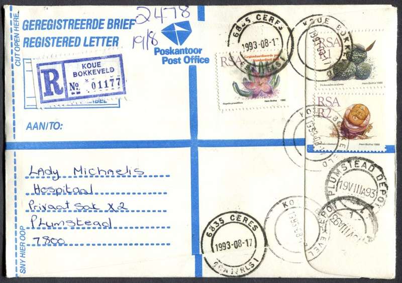 RSA - Cover Registered At Koue Bokkeveld Post Office