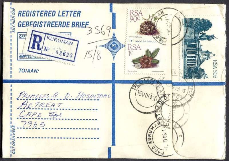 RSA - Cover Registered At Kuruman Post Office