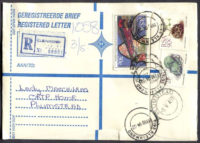 RSA - Cover Registered At Kleinmond Post Office