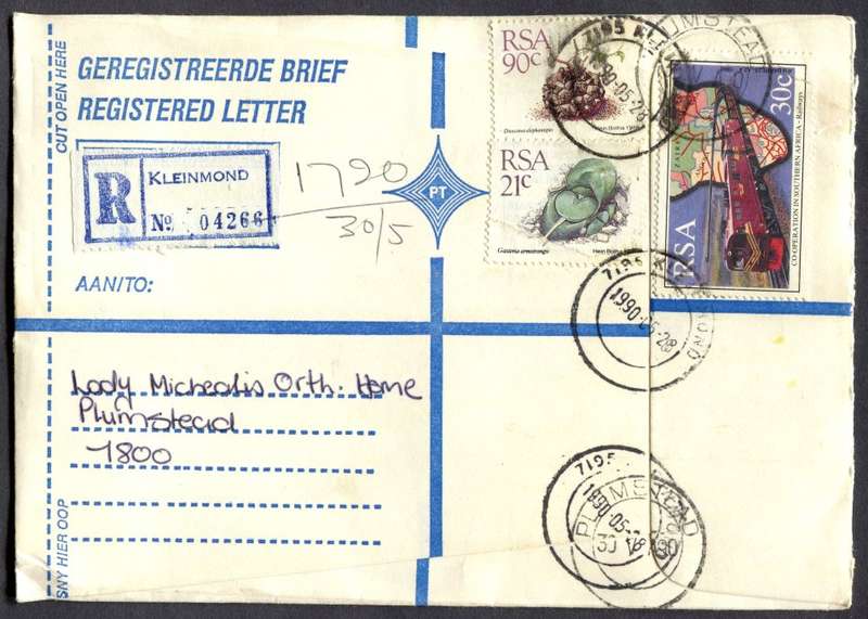 RSA - Cover Registered At Kleinmond Post Office