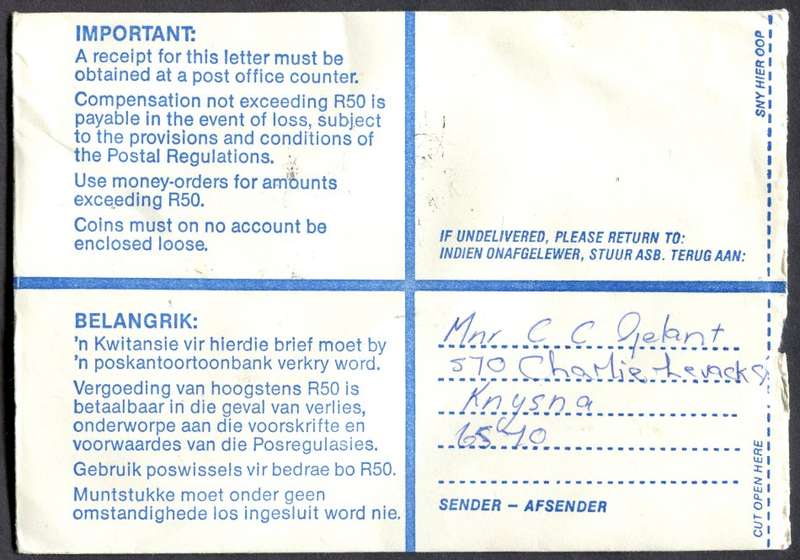 RSA - Cover Registered At Knysna Post Office