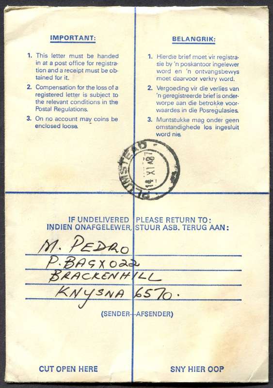 RSA - Cover Registered At Knysna Post Office
