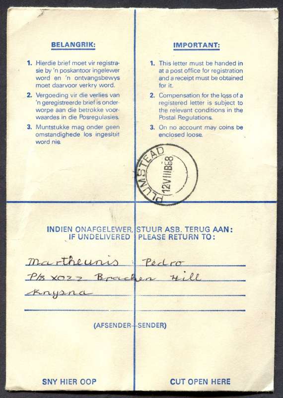RSA - Cover Registered At Knysna Post Office