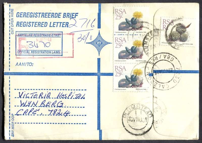 RSA - Cover Registered At Klipdale Post Office