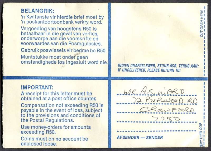 RSA - Cover Registered At Lansdowne Post Office