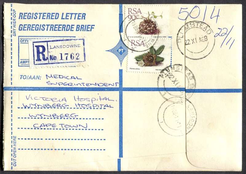 RSA - Cover Registered At Lansdowne Post Office