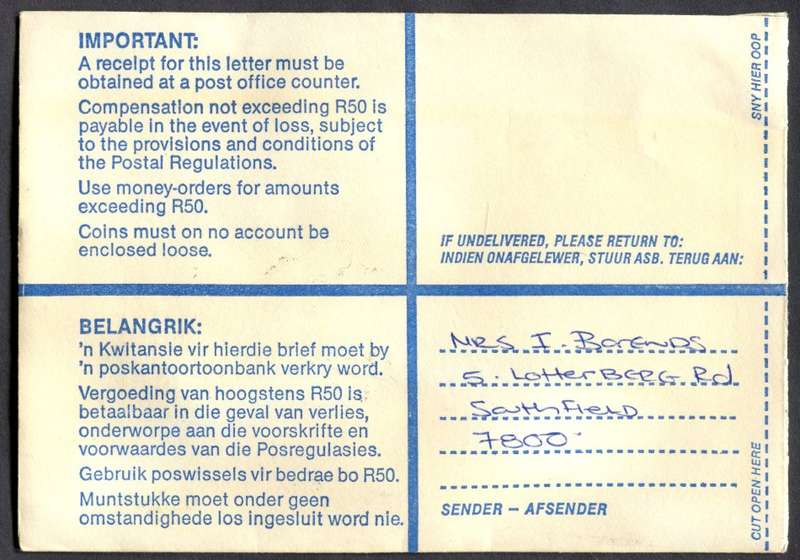 RSA - Cover Registered At Lansdowne Post Office