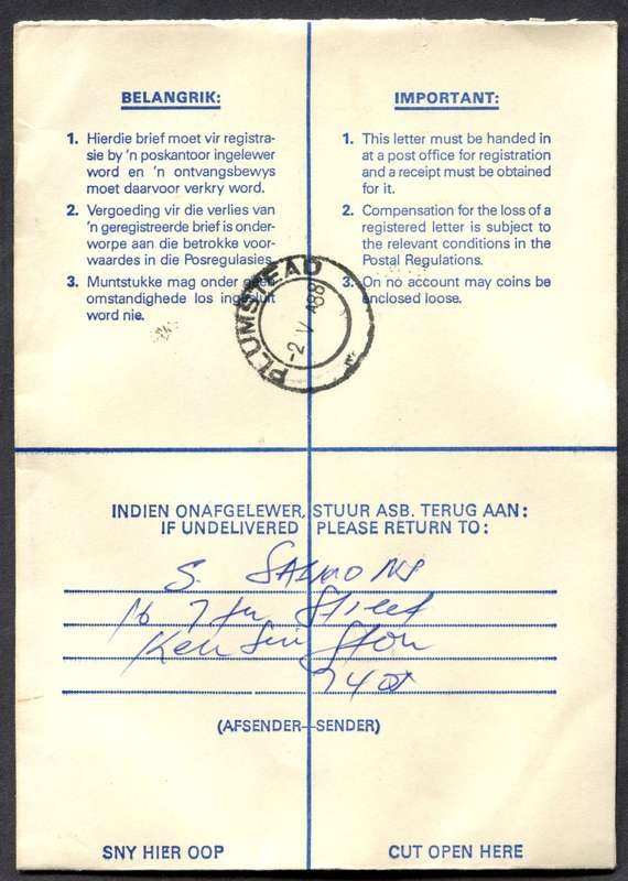 RSA - Cover Registered At Lansdowne Post Office
