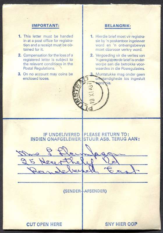 RSA - Cover Registered At Lansdowne Post Office