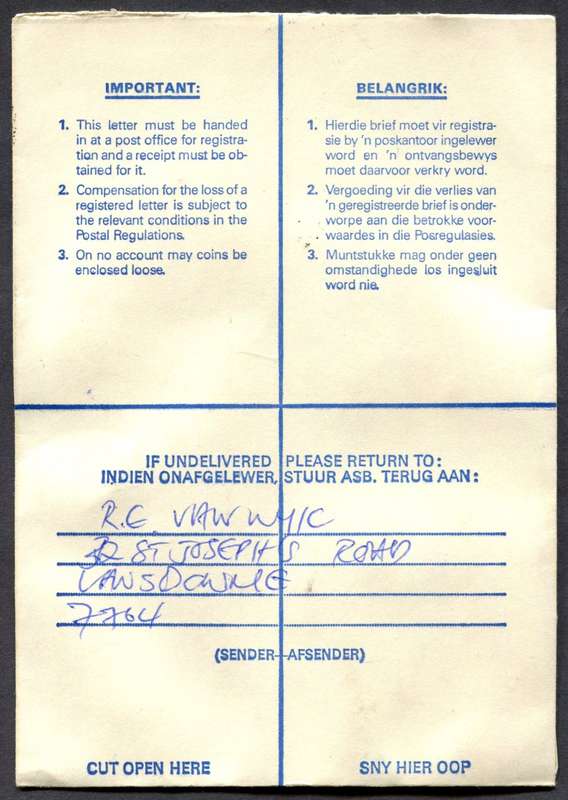 RSA - Cover Registered At Lansdowne Post Office