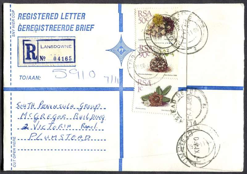 RSA - Cover Registered At Lansdowne Post Office