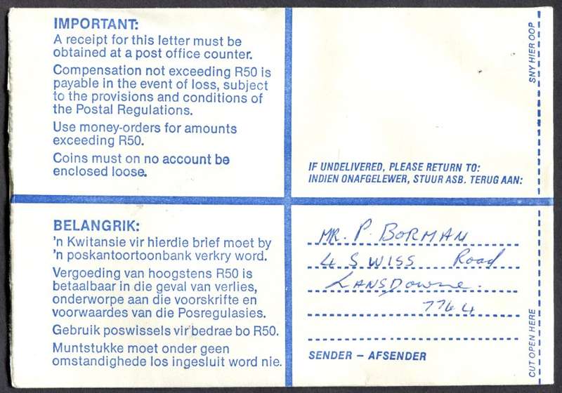 RSA - Cover Registered At Lansdowne Post Office