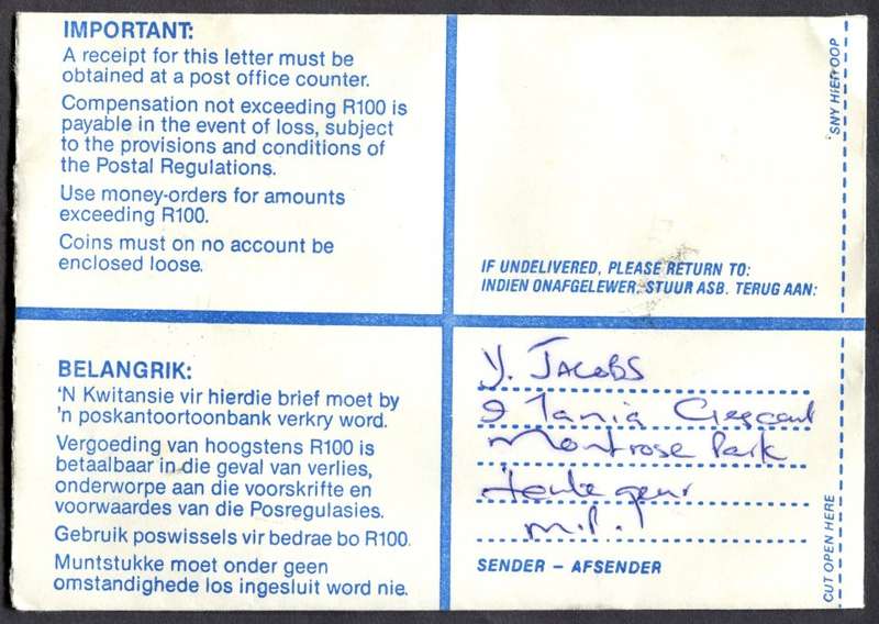 RSA - Cover Registered At Lentegeur Post Office