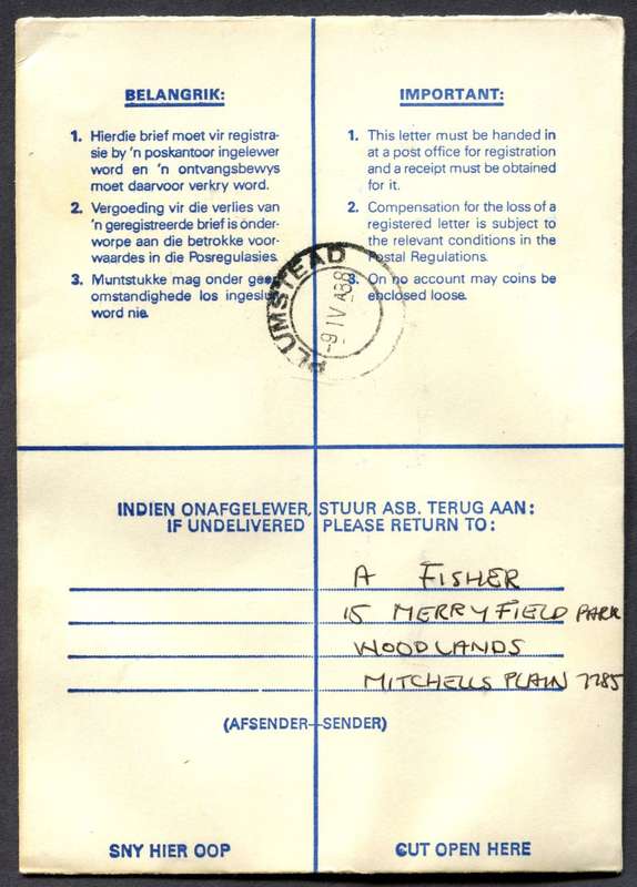 RSA - Cover Registered At Lentegeur Post Office