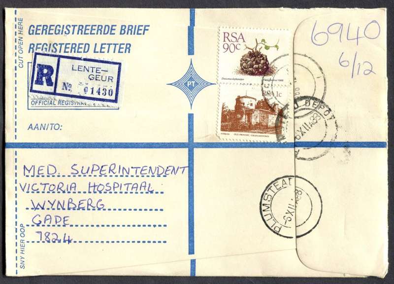 RSA - Cover Registered At Lentegeur Post Office
