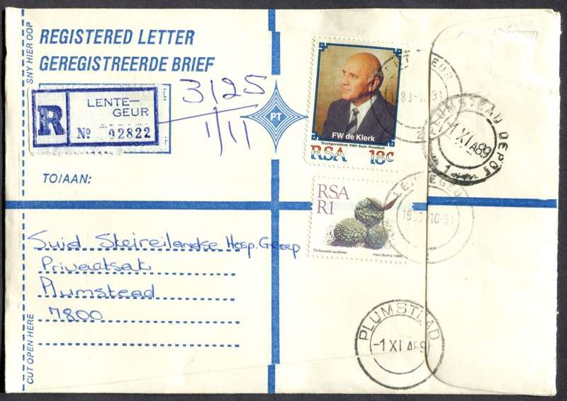 RSA - Cover Registered At Lentegeur Post Office