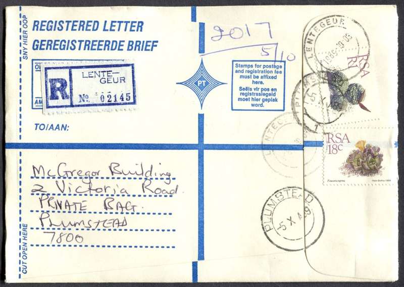 RSA - Cover Registered At Lentegeur Post Office