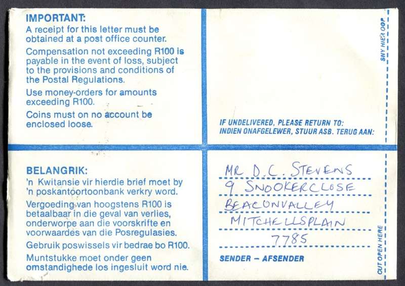 RSA - Cover Registered At Lentegeur Post Office