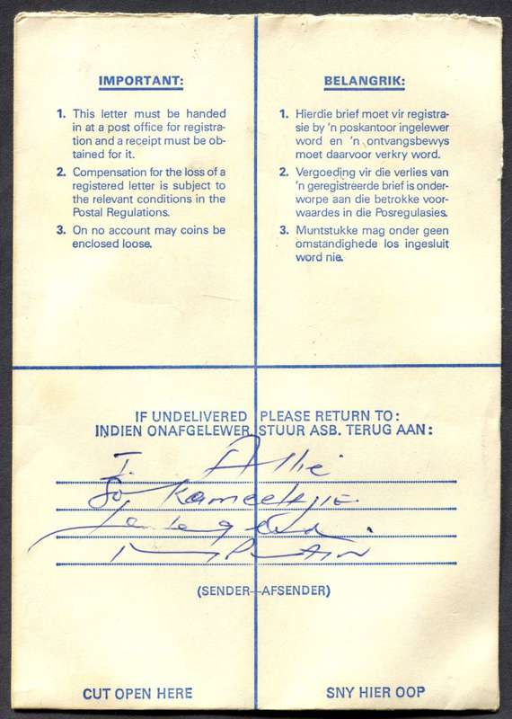 RSA - Cover Registered At Lentegeur Post Office