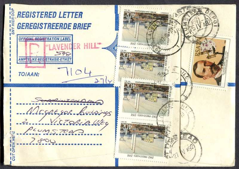 RSA - Cover Registered At Lavender Hill Post Office