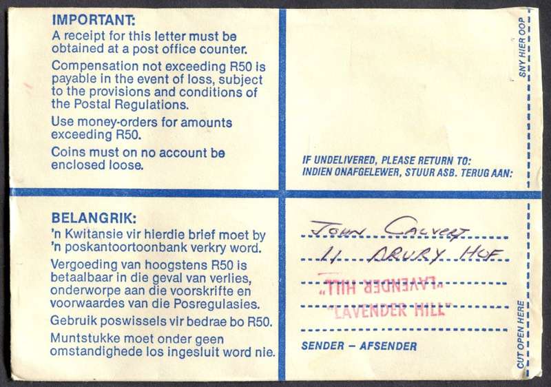 RSA - Cover Registered At Lavender Hill Post Office