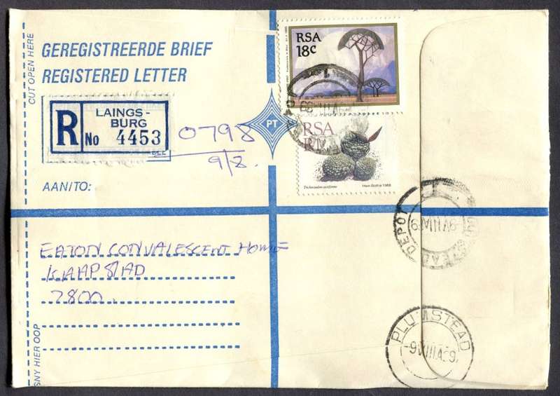 RSA - Cover Registered At Laingsburg Post Office