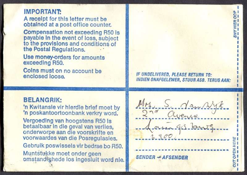 RSA - Cover Registered At Laingsburg Post Office