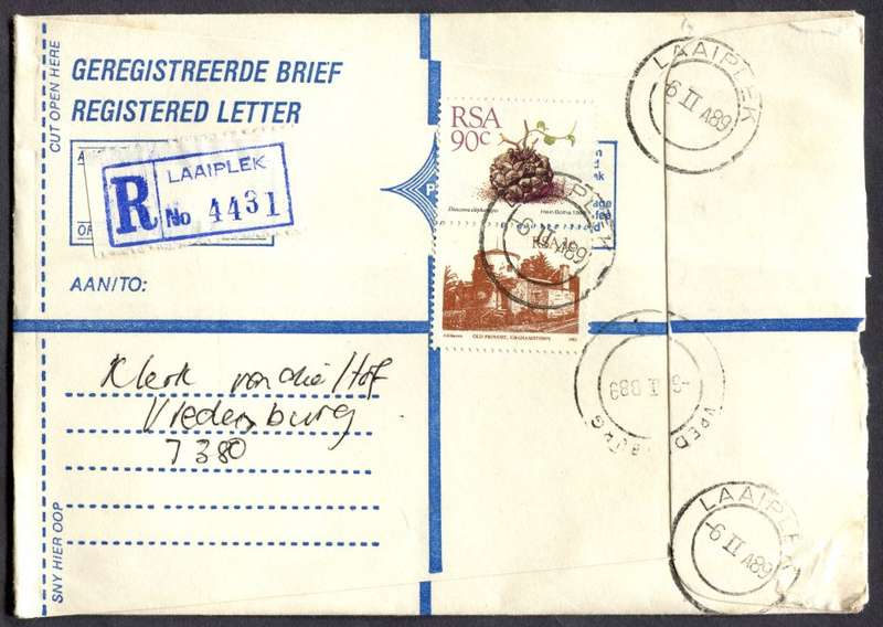RSA - Cover Registered At Laaiplek Post Office