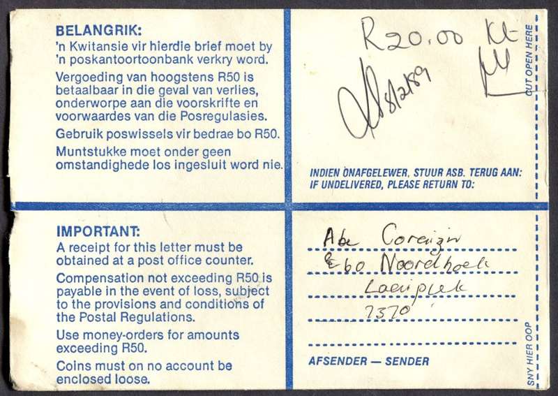RSA - Cover Registered At Laaiplek Post Office