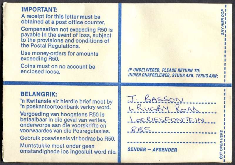 RSA - Cover Registered At Loeriesfontein Post Office