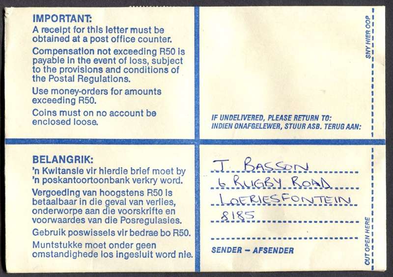RSA - Cover Registered At Loeriesfontein Post Office