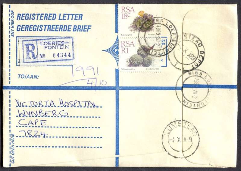 RSA - Cover Registered At Loeriesfontein Post Office