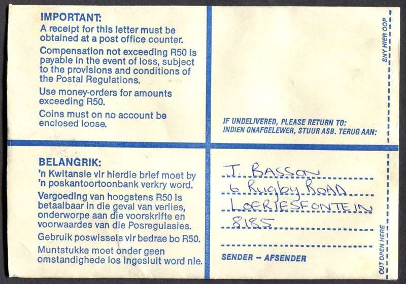 RSA - Cover Registered At Loeriesfontein Post Office