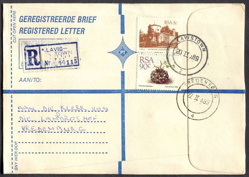 RSA - Cover Registered At Lavistown Post Office