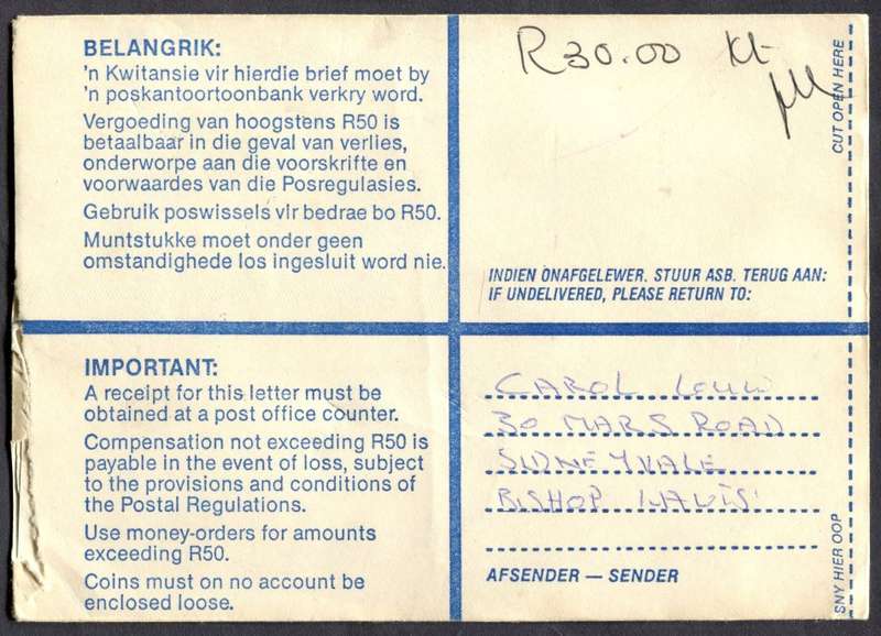 RSA - Cover Registered At Lavistown Post Office