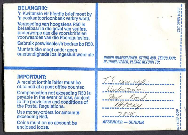 RSA - Cover Registered At Lotus River Post Office