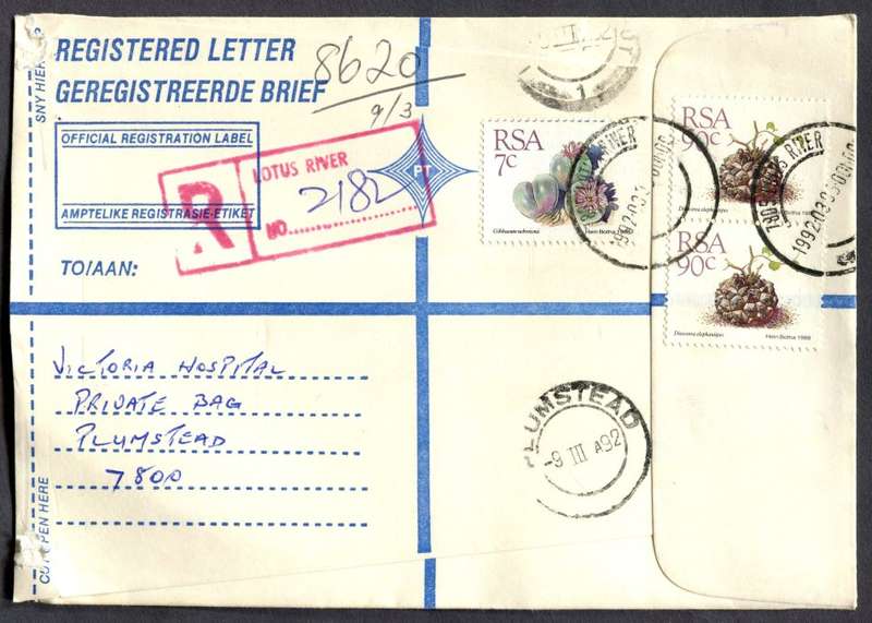 RSA - Cover Registered At Lotus River Post Office