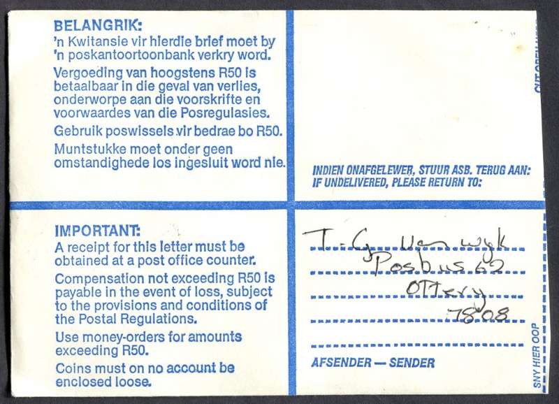 RSA - Cover Registered At Lotus River Post Office
