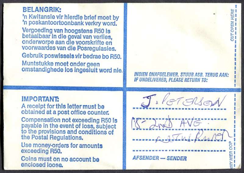 RSA - Cover Registered At Lotus River Post Office
